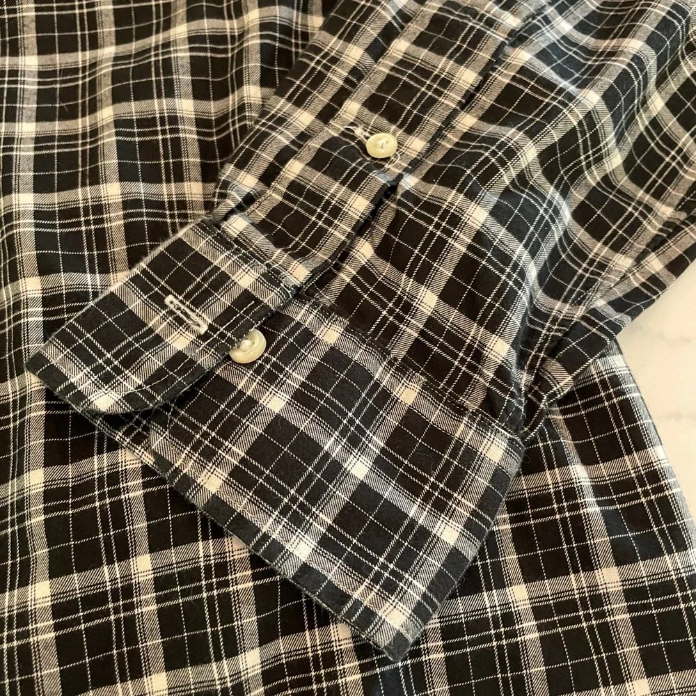 Polo Ralph Lauren Mens Black White Plaid Long Sleeve Button Down Shirt Size L